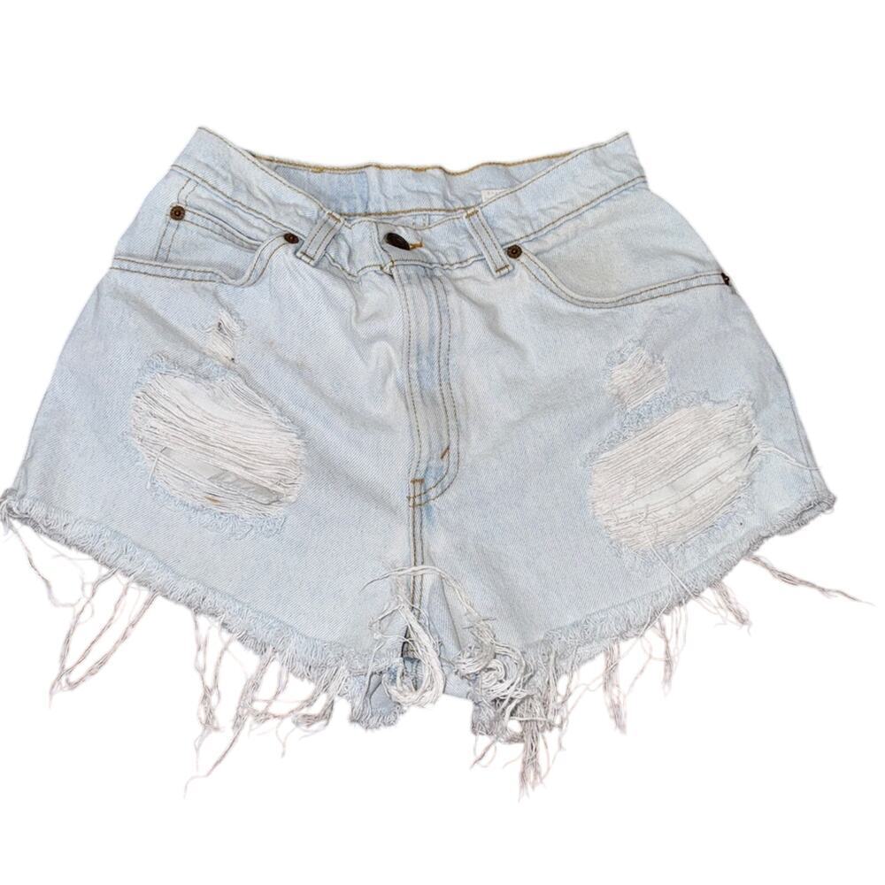 Levi’s Vintage90s Distressed Orange Tab Blue Denim Shorts Size 8